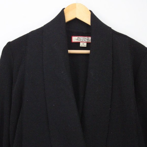 Beyond Threads Cardigan Sweater Womens Black Open Front Knit Made In Peru Size M - Picture 5 of 9